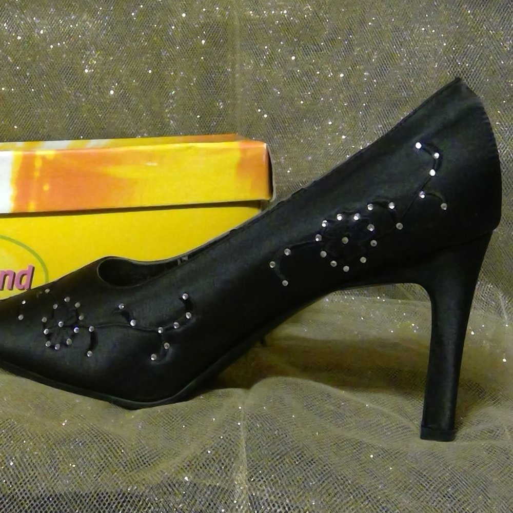 Graceland Black Satin Holiday Pump with Rhinestones